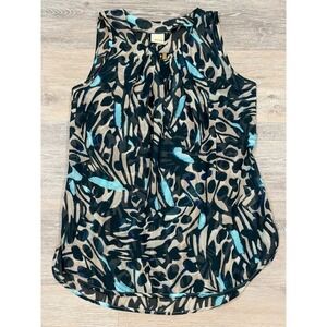 Ecru Womens Sleeveless Abstract Animal Print Chiffon Blouse‎ Blue Black Small